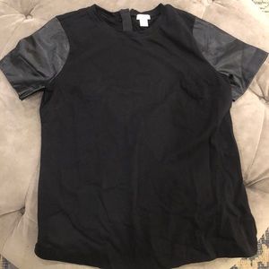 JCrew factory top with leather sleeve detail